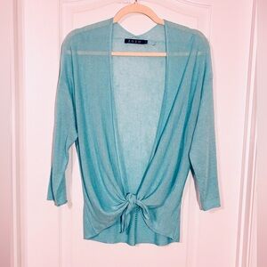 Zozo LINEN Viscose Tie Front Lightweight Cardigan Aqua Large